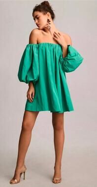 Anthropologie Mare Mare Puff-Sleeve Off-The-Shoulder Mini Dress. Sz XS. Ret $158